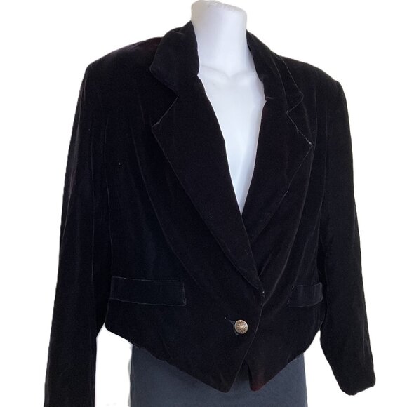 Avenue Road Velvet Blazer Single Button Jacket Dark Eggplant Vintage 90s Medium - Picture 2 of 6